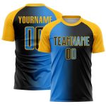 Custom Black Powder Blue-Gold Sublimation Gradient Fashion Soccer Uniform Jersey